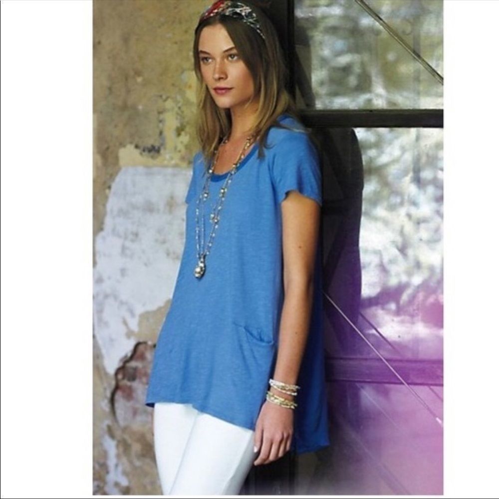 Anthropologie Left Of Center Scoop Neck White Oversized T-Shirt Button Up Back - Picture 4 of 12
